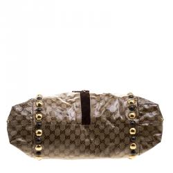 Pre Owned Gucci Beige/Ebony GG Crystal Canvas Large Babouska Heart Tote