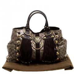 Pre Owned Gucci Beige/Ebony GG Crystal Canvas Large Babouska Heart Tote