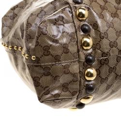 Pre Owned Gucci Beige/Ebony GG Crystal Canvas Large Babouska Heart Tote