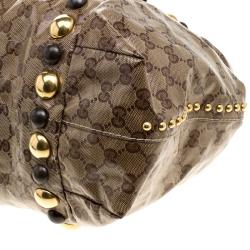 Pre Owned Gucci Beige/Ebony GG Crystal Canvas Large Babouska Heart Tote