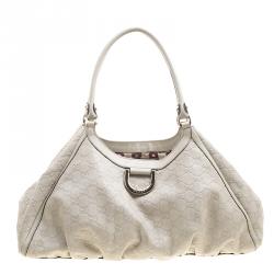 Pre Owned Gucci Beige Guccissima Leather Large D Ring Top Handle Bag