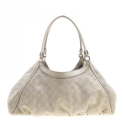 Pre Owned Gucci Beige Guccissima Leather Large D Ring Top Handle Bag