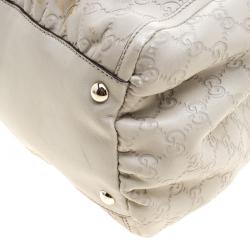 Pre Owned Gucci Beige Guccissima Leather Large D Ring Top Handle Bag
