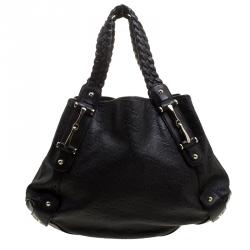 Pre Owned Gucci Black Guccissima Leather Medium Horsebit Pelham Shoulder Bag