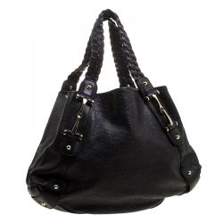 Pre Owned Gucci Black Guccissima Leather Medium Horsebit Pelham Shoulder Bag