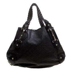 Pre Owned Gucci Black Guccissima Leather Medium Horsebit Pelham Shoulder Bag