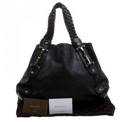 Pre Owned Gucci Black Guccissima Leather Medium Horsebit Pelham Shoulder Bag