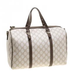 Pre Owned Gucci Beige GG Supreme Canvas Nice Boston Bag