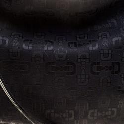 Pre Owned Gucci Black Horsebit Print Canvas Hobo