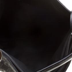 Pre Owned Gucci Black Horsebit Print Canvas Hobo