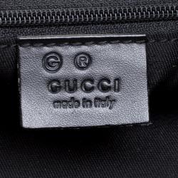 Pre Owned Gucci Black Horsebit Print Canvas Hobo