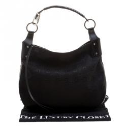 Pre Owned Gucci Black Horsebit Print Canvas Hobo