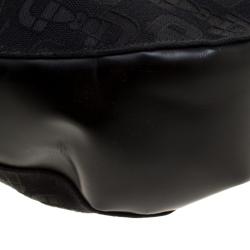 Pre Owned Gucci Black Horsebit Print Canvas Hobo