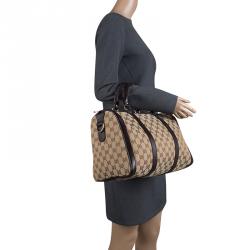 Pre Owned Gucci Beige/Brown Canvas Web Original GG Boston Bag