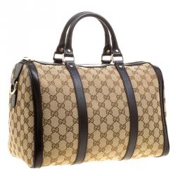 Pre Owned Gucci Beige/Brown Canvas Web Original GG Boston Bag