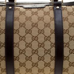 Pre Owned Gucci Beige/Brown Canvas Web Original GG Boston Bag