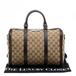 Pre Owned Gucci Beige/Brown Canvas Web Original GG Boston Bag