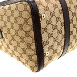 Pre Owned Gucci Beige/Brown Canvas Web Original GG Boston Bag