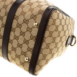 Pre Owned Gucci Beige/Brown Canvas Web Original GG Boston Bag