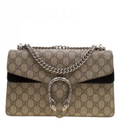 Pre Owned Gucci Beige GG Supreme Canvas and Suede Dionysus Shoulder Bag