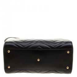 Pre Owned Gucci Black Matelasse Leather Small GG Marmont Top Handle Bag