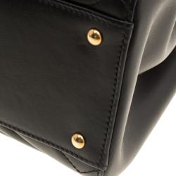 Pre Owned Gucci Black Matelasse Leather Small GG Marmont Top Handle Bag