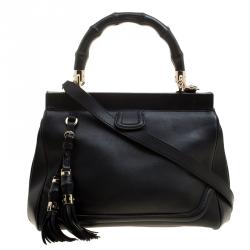 Pre Owned Gucci Black Leather Bold Bamboo Top Handle Bag