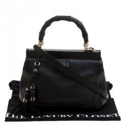 Pre Owned Gucci Black Leather Bold Bamboo Top Handle Bag