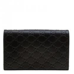 Gucci Black Guccissima Leather Mini Signature Wallet on Chain 
