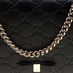 Gucci Black Guccissima Leather Mini Signature Wallet on Chain 