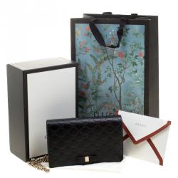 Gucci Black Guccissima Leather Mini Signature Wallet on Chain 