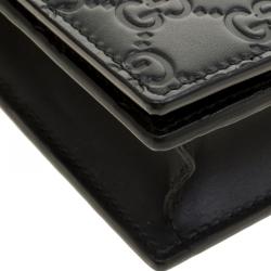 Gucci Black Guccissima Leather Mini Signature Wallet on Chain 