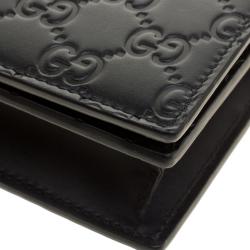 Gucci Black Guccissima Leather Mini Signature Wallet on Chain 