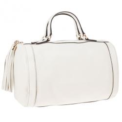 Pre Owned Gucci White Leather Medium Soho Boston Bag