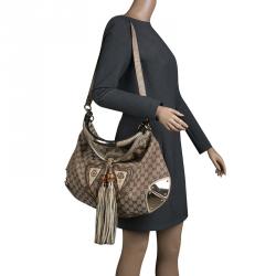 Pre Owned Gucci Beige GG Canvas Limited Edition Crest Patchwork Indy Top Handle Bag