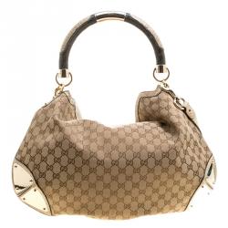 Pre Owned Gucci Beige GG Canvas Limited Edition Crest Patchwork Indy Top Handle Bag