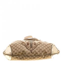 Pre Owned Gucci Beige GG Canvas Limited Edition Crest Patchwork Indy Top Handle Bag