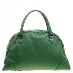 Pre Owned Gucci Green Leather Vintage Web Interlocking GG Bowling Bag