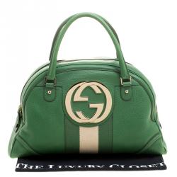 Pre Owned Gucci Green Leather Vintage Web Interlocking GG Bowling Bag