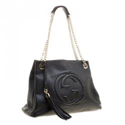 Pre Owned Gucci Black Pebbled Leather Medium Soho Tote