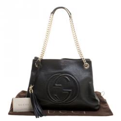 Pre Owned Gucci Black Pebbled Leather Medium Soho Tote