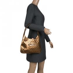 Pre Owned حقيبة غوتشي جلد غوتشيسيما برونزي ميتاليك