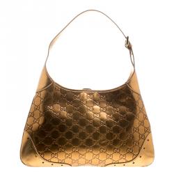 Pre Owned حقيبة غوتشي جلد غوتشيسيما برونزي ميتاليك