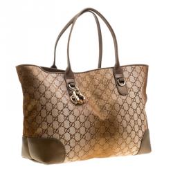 Pre Owned Gucci Beige/Bronze GG Canvas and Leather Medium Charms Embellished Heart Bit Tote