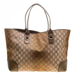 Pre Owned Gucci Beige/Bronze GG Canvas and Leather Medium Charms Embellished Heart Bit Tote