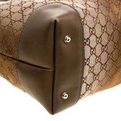 Pre Owned Gucci Beige/Bronze GG Canvas and Leather Medium Charms Embellished Heart Bit Tote