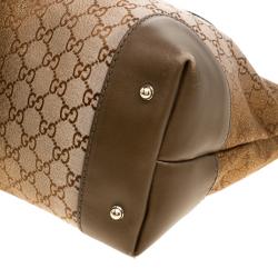 Pre Owned Gucci Beige/Bronze GG Canvas and Leather Medium Charms Embellished Heart Bit Tote