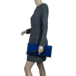 Pre Owned Gucci Blue Patent Leather Maxi Envelope Clutch