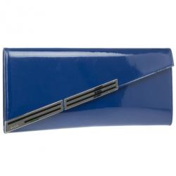 Pre Owned Gucci Blue Patent Leather Maxi Envelope Clutch