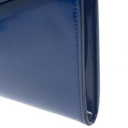 Pre Owned Gucci Blue Patent Leather Maxi Envelope Clutch
